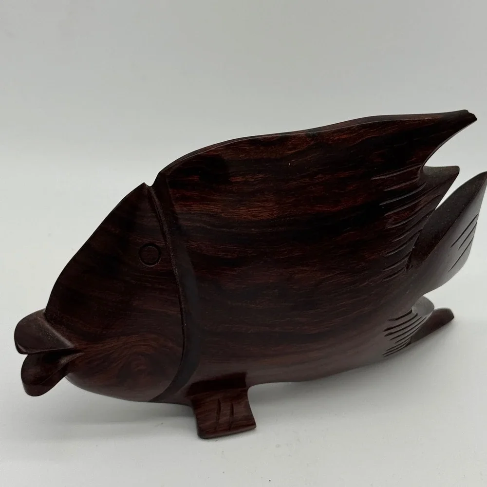 Vtg Hand Carved Ironwood Angelfish Sculpture Heavy Wood Tropical Fish 8x5 MCM